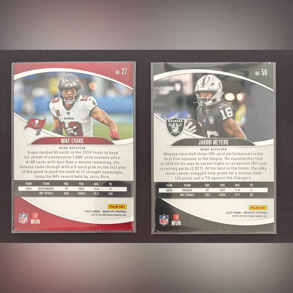 2025 Panini Absolute Football WR Card‎ Lot – 10 Cards | Mint